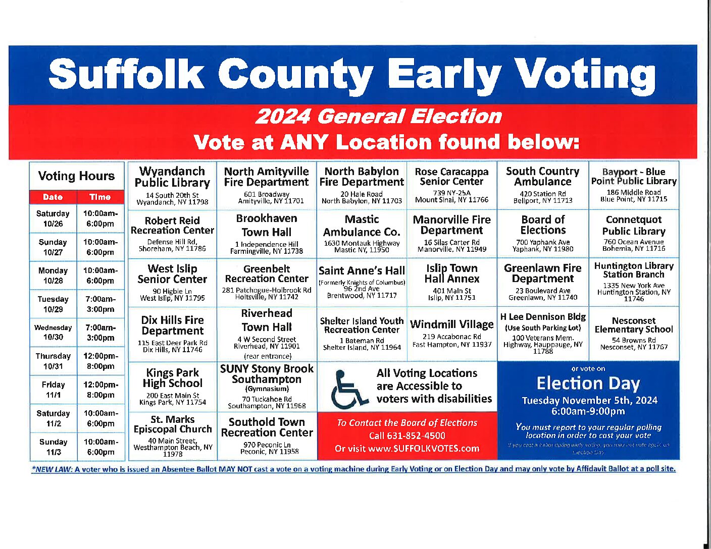Suffolk County Early Voting Dates and Locations 2024 General Election